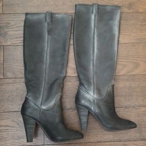 Joie - Black Distressed Leather Knee High Boot